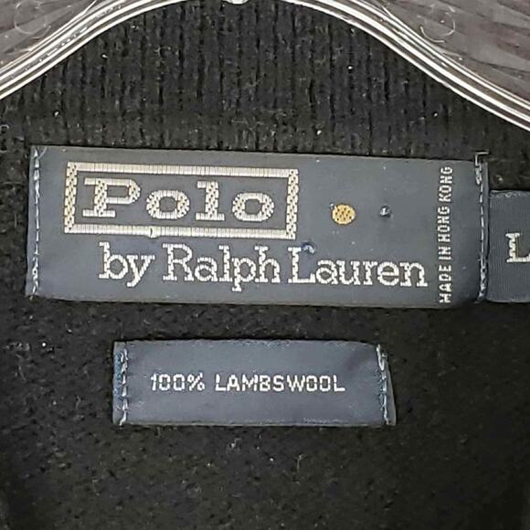 Polo Ralph Lauren Lambswool Sweater Mens Collared 1/4 Button Black Large Vintage - Picture 7 of 9
